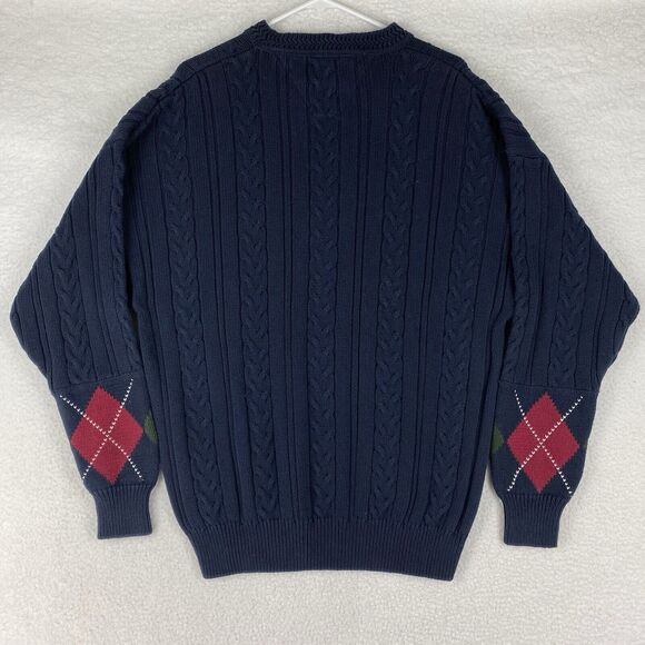 Vintage Woods‎ & Gray Sweater Mens XL Blue Cable Knit Argyle Preppy Heavy Cotton - Picture 10 of 14